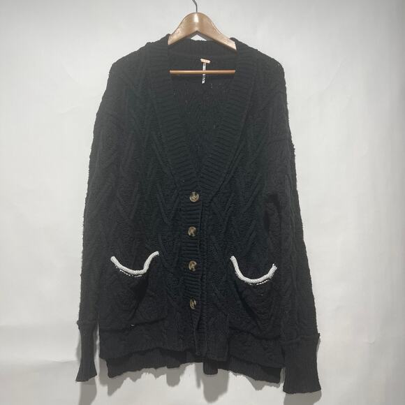 Free People Womens Montana Cable Knit Cardi Cardigan Sweater Black Size S - Picture 5 of 9
